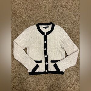 Tahari Cream & Black Tipped Cardigan Sweater